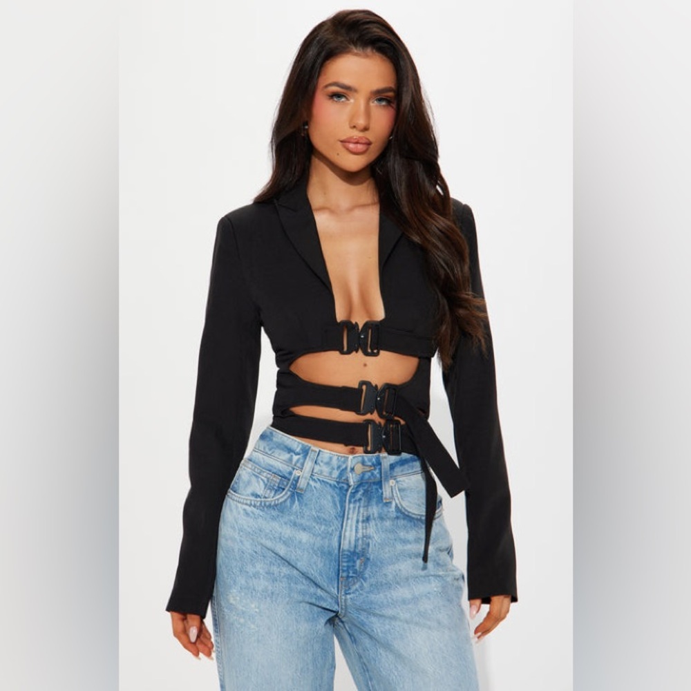 Stylish Black Buckle Belt Top